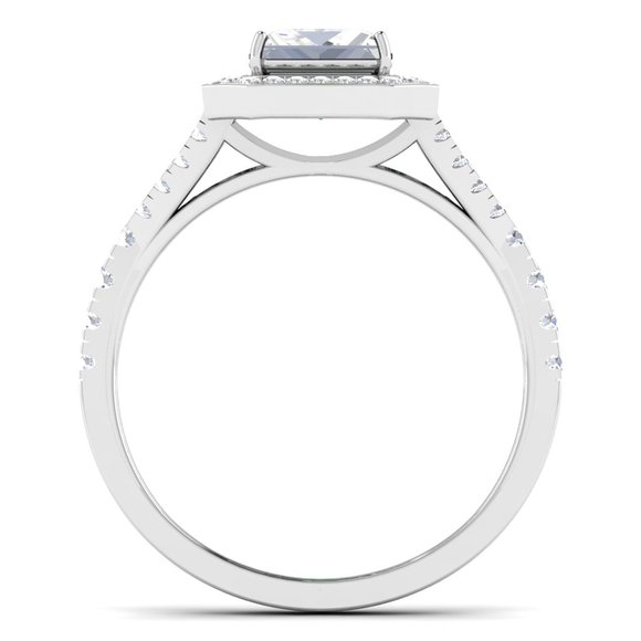 2.0 CTW IGI E-VVS2 Emerald Cut Halo Diamond Split Band Engagement Ring 14k Gold - Picture 3 of 5